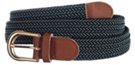 black and gray braided stretch belt with brass buckle