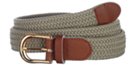 big khaki braided stretch belt with brass buckle