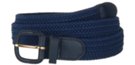 navy blue braided stretch belt with leather buckle