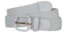 white braided stretch belt with leather buckle