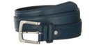 smooth wide casual navy leather belt with curved nickel buckle