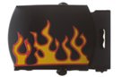 printed flame decal applied to black buckle