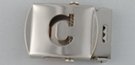 nickel polish military-style buckle with cut-out initial "C"