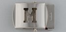nickel polish military-style buckle with cut-out initial "M"
