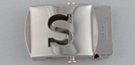 nickel polish military-style buckle with cut-out initial "S"