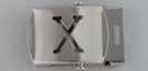 nickel polish military-style buckle with cut-out initial "X"