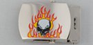 skull over flames decal military-style buckle