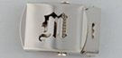 nickel polish military-style buckle with cut-out initial "M"