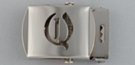 nickel polish military-style buckle with cut-out initial "Q"
