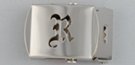nickel polish military-style buckle with cut-out initial "R"