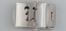 nickel polish military-style buckle with cut-out initial "U"