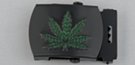 green stamped marijuana leaf black buckles