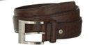 wide ostrich skin embossed dark brown leather belt with nickel buckle