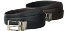 black and brown grain and smooth reversible leather belt with nickel buckle