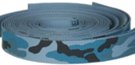 blue, black and gray camouflage print on light blue webbing strap