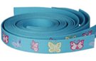 multi-color butterfly print on river blue webbing strap