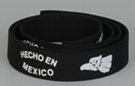 "Hecho en Mexico" print on black webbing strap
