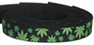 scattershot marijuana leaves print on black webbing strap
