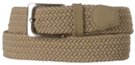 wide beige braided stretch belt with nickel buckle